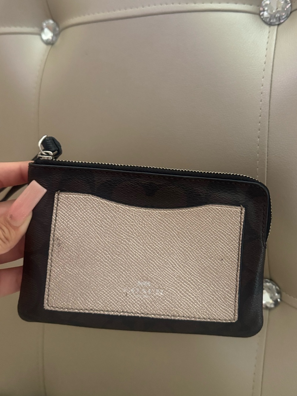 Small Women’s Card Pouch Wallet - Beige and Black